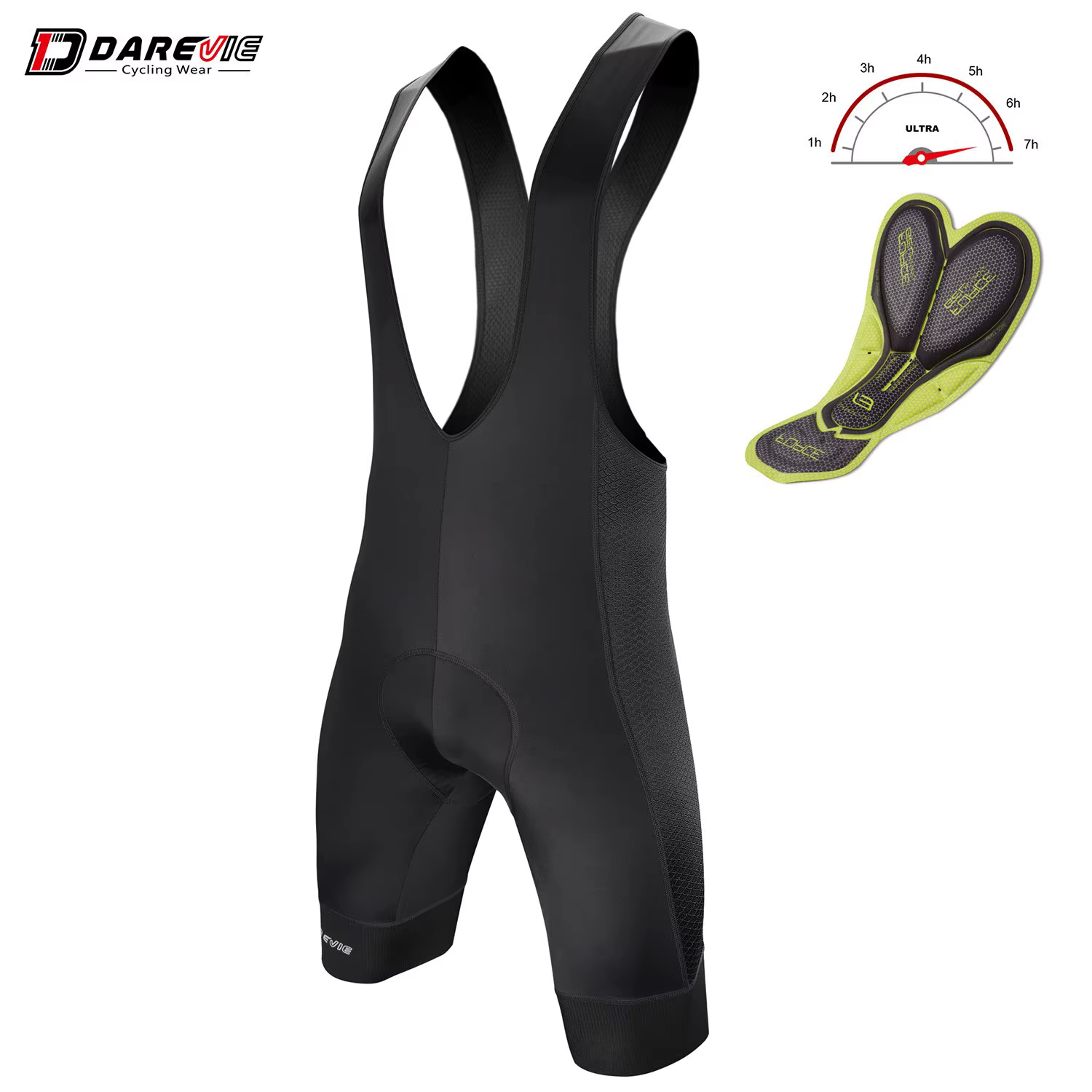 DAREVIE-Cuissard à Bretelles Respirant avec Coussretours en Gel 3D pour Homme, Short de Cyclisme de 