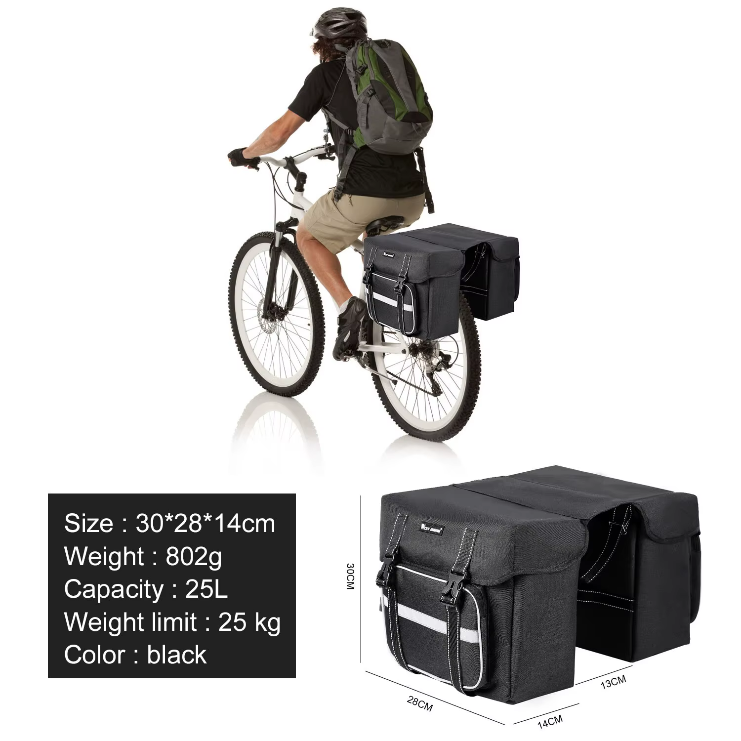 WEST VÉLO Vélo Siège Arrière Sac 25L Grande Capacité En Plein Air Porte Bagages Sacs Vélo VTT Route