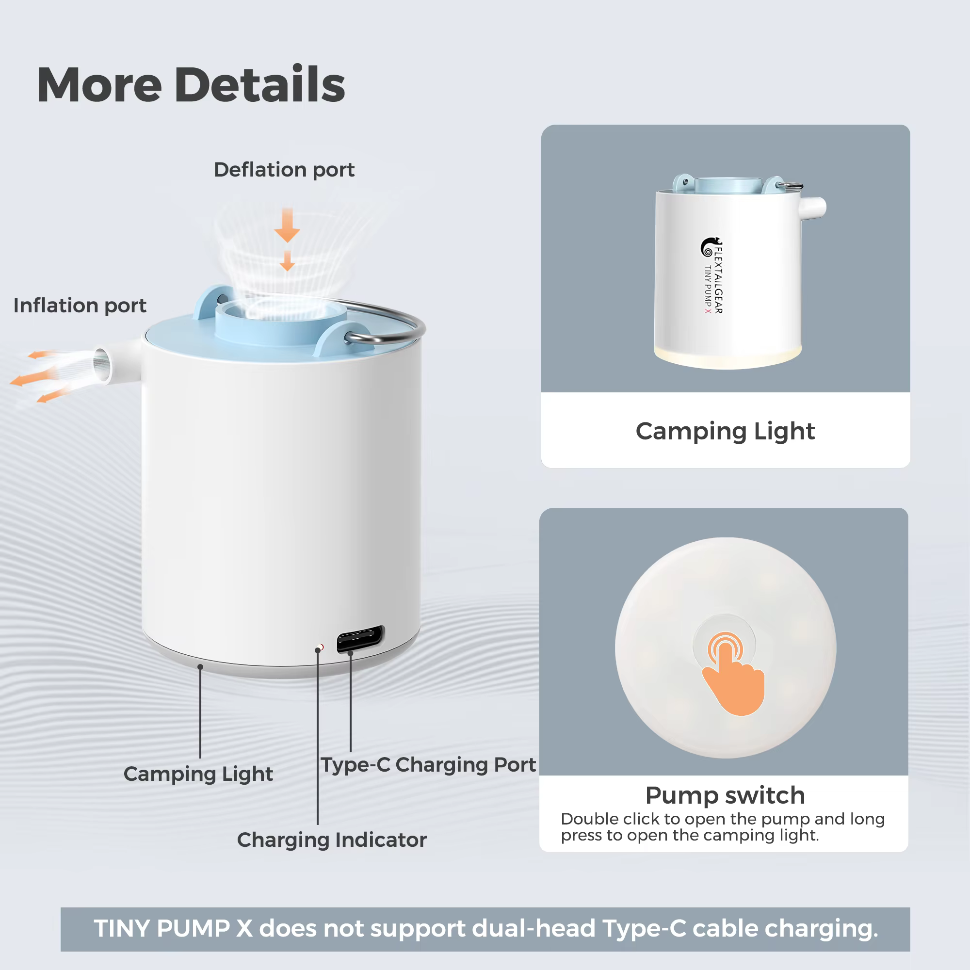 FLEXTAIL TINY PUMP X - Pompe à air de camping portable avec batterie de 1300 mAh rechargeable pour f