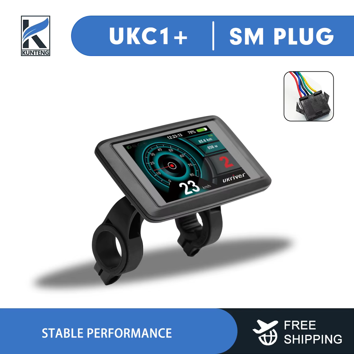 Écran d'affichage pour vélo électrique UKC1+ avec prise SM/étanche 24V/36V/48V/60V/72V compatible av