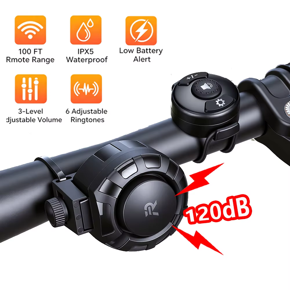 Sonnette de vélo électrique Rockbye 120 dB, rechargeable par USB, pour VTT, trottinette, vélo de rou