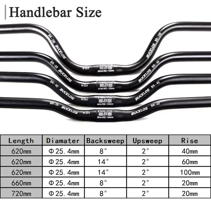 BUCKLOS VTT guidon 31.8mm 25.4mm vélo Riser barre 620/660/720/780mm en alliage d'aluminium vtt guido