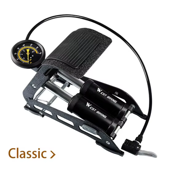 Pompe à pied haute pression WEST BIKING à double cylindre 170 PSI avec manomètre pour moto et vélo