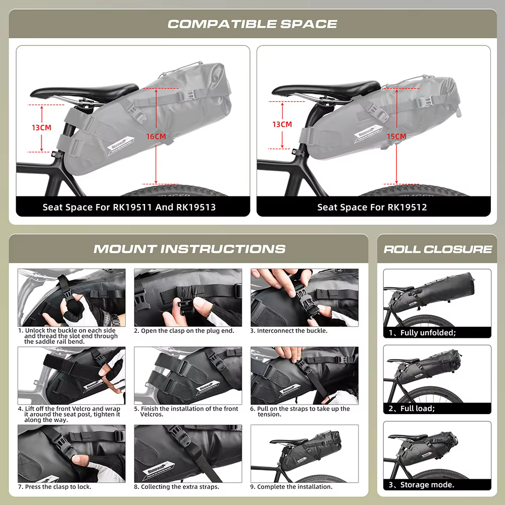 Bal inowalk-Sac de dégager de vélo étanche, rangement de grande capacité, sac arrière arrière, sacoc