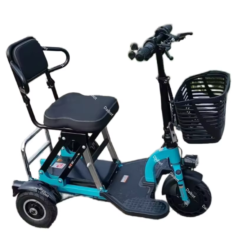 Trottinette électrique légère à 3 roues pour adultes, avec siège et panier, Tricycle électrique plia