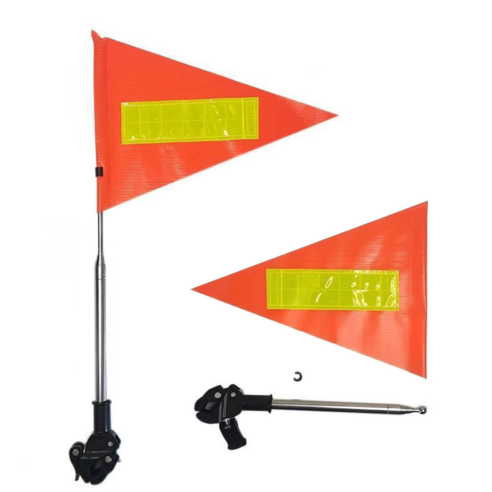 Drapeau de vélo avec mât pour la sécurité, drapeau télescopique orange de 5,4 pieds avec support à p