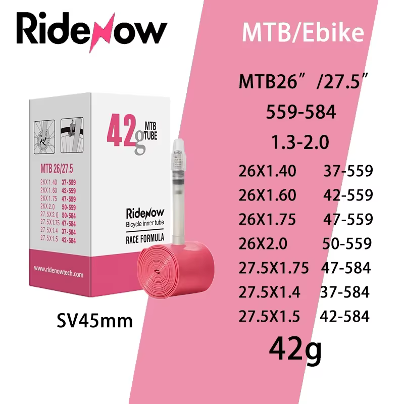 Ridenow chambre à air de vélo vtt ultralégère 26 pouces 27.5 pouces 29 pouces longueur de Valve de T