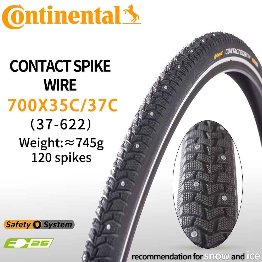 CONTINENTAL-Pointes Cloutées pour Vélo de Neige, Route Glacée, Opathie Bicycle d'Hiver, Contact 700C