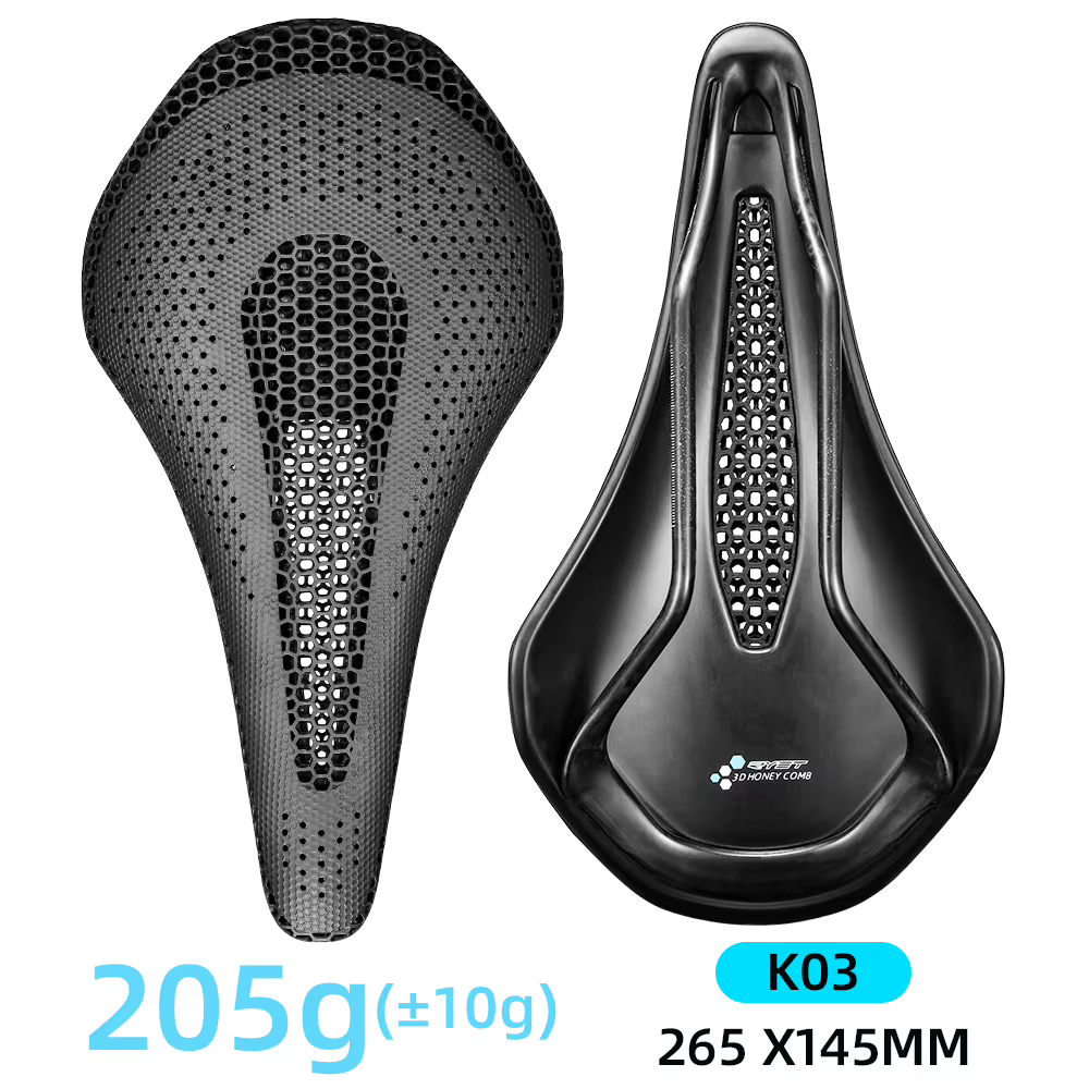 RYET-Selle de vélo entièrement en carbone imprimée en 3D, base en fibre de carbone ultralégère, haut