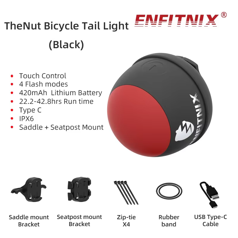 ENFITNIX nouveau feu arrière de vélo TheNut ultra léger clignotant VTT conduite de nuit voyant d'ave