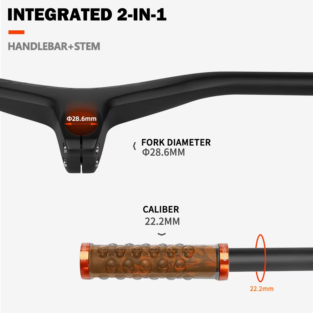 TOSEEK – guidon et tige de vtt intégrés en carbone, 660mm, -17 degrés, pour vtt, 800 ~ 100*70/80/90/