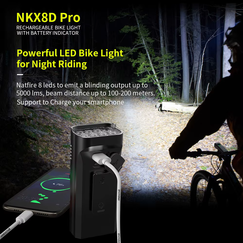 NATFIRE 10000mAh lumière de vélo indicateur de batterie numérique USB ensemble d'éclairage de vélo R