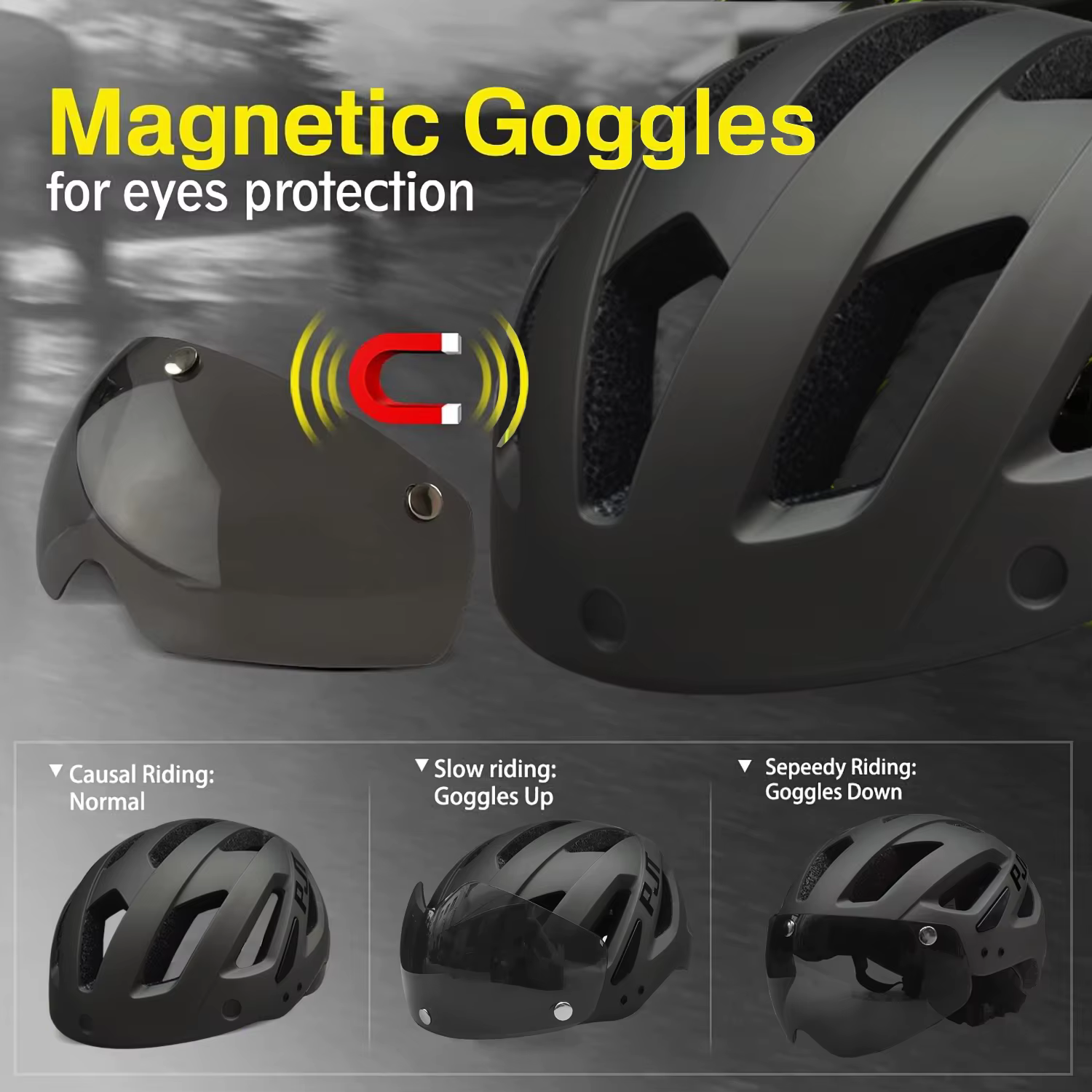 PJT nouveau casque de vélo LED avec lunettes de soleil et pare-soleil Rechargeable hommes casque de 