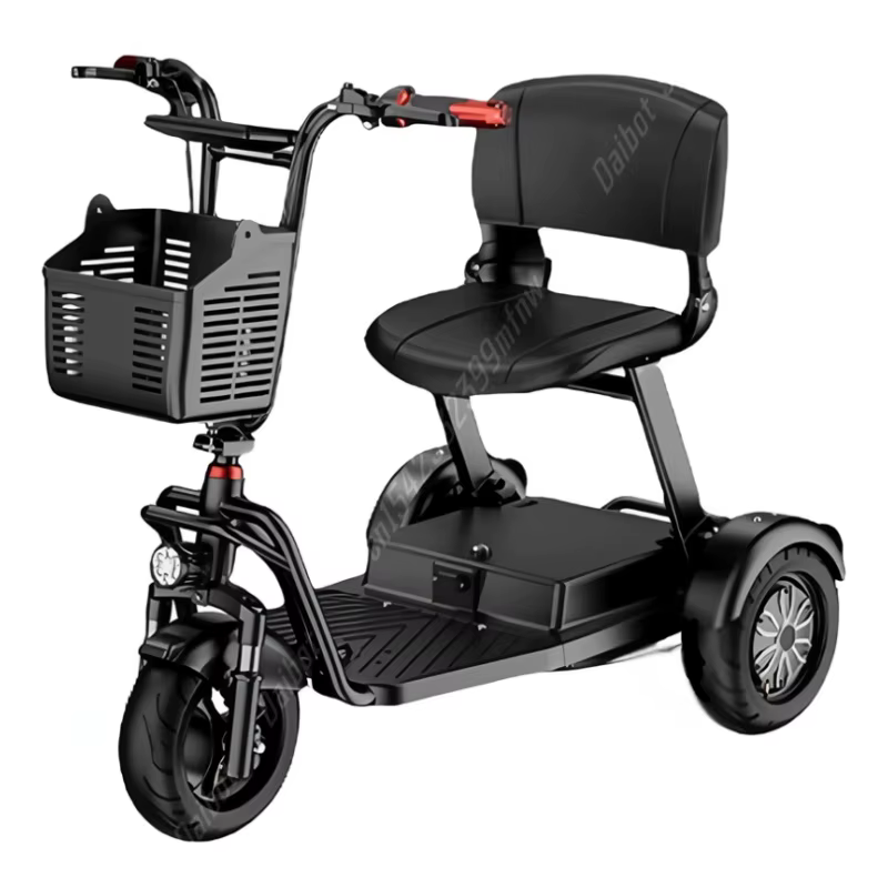 Scooter électrique pliable pour personnes âgées, 3 roues, 500W, rouge et noir, antivol, batterie amo