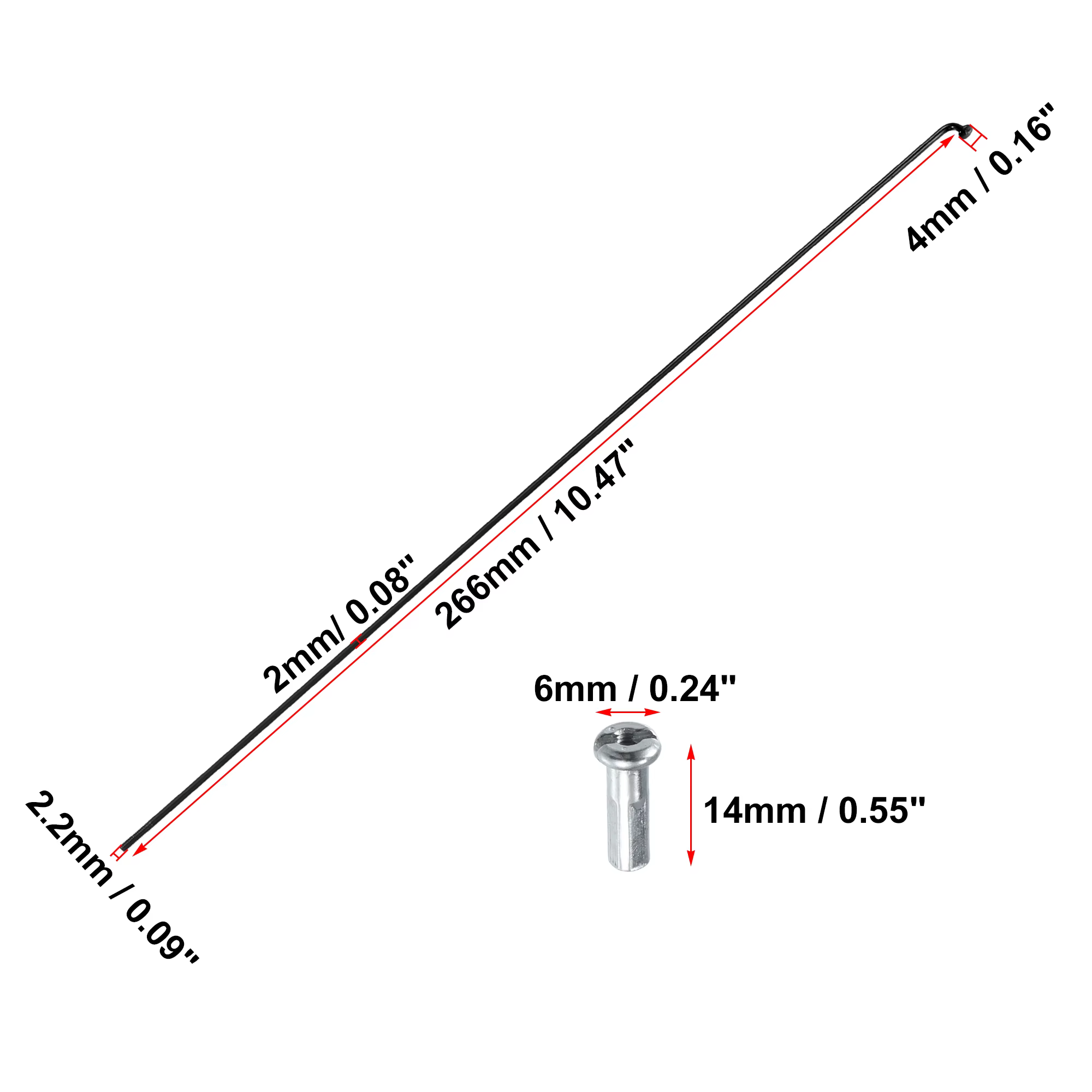 X Autohaux 14G J Bend rayons de vélo en acier 136-293mm de longueur avec écrous pièces de rechange d