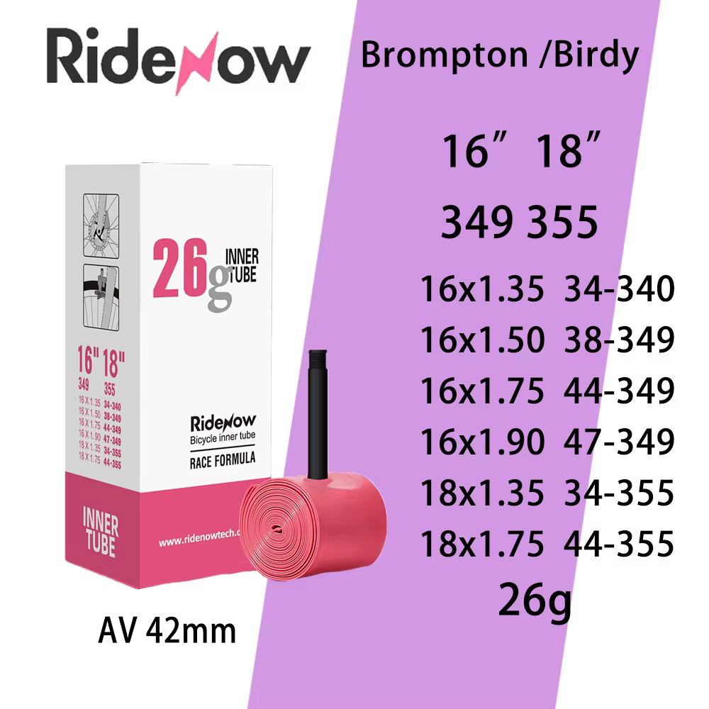 Ridenow Bromsilice-Chambre à air intérieure légère pour vélo, vélo pliant, Birdy, Schrader, 42mm, 16