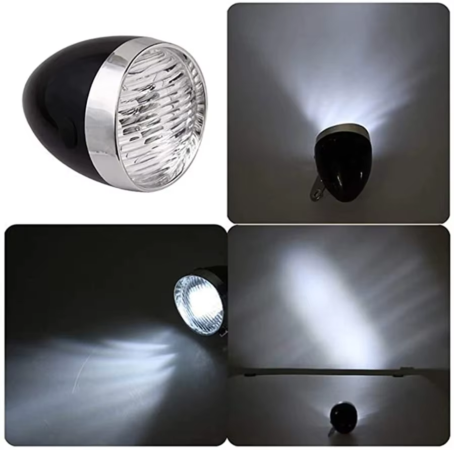 Phare de vélo rétro, coque en plastique ABS, lumière de vélo classique LED, lampe avant de conduite 