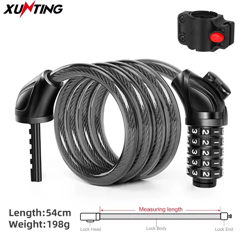 Xunting – câble de verrouillage de vélo 54cm, câble enroulé de 5 pieds, combinaison sécurisée et réi