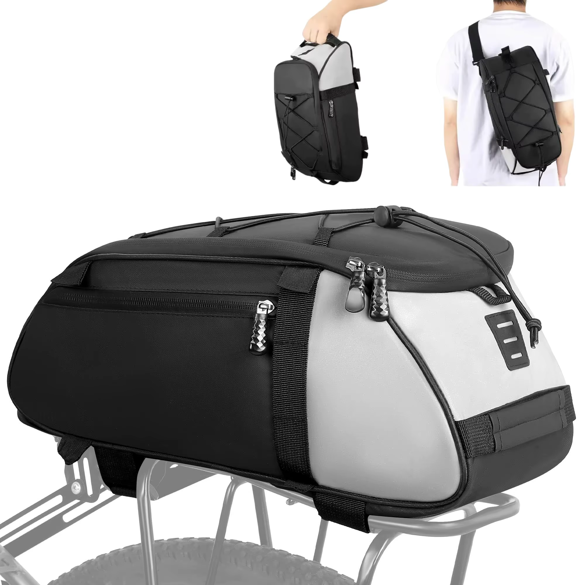 Sac de porte-vélo, sac de coffre arrière pour vélo électrique imperméable et réfléchissant de 12 L, 