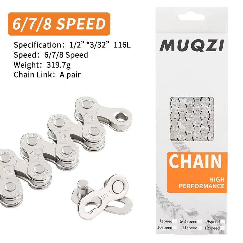 Chaîne MUQZI 6 7 8 9 10 11 Chaîne de vélo 12 vitesses 1/2 x 11/128 pouces 116 maillons 1/2 x 3/32 po