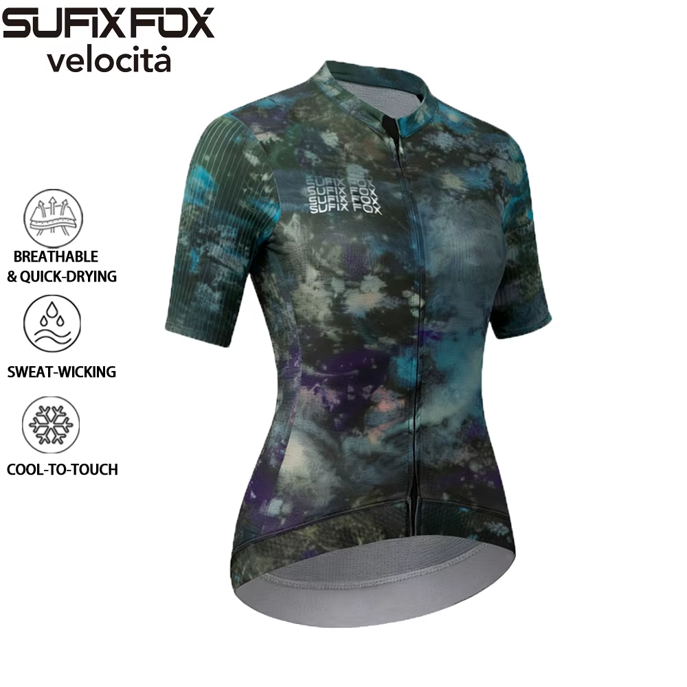 Maillot de cyclisme à motif laser, manches longues, pour vélo de route, avec fermeture éclair, poche