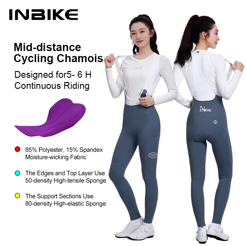 INBIKE Printemps Pantalon à bretelles de vélo pour femme Taille haute Pantalon de cyclisme sur route
