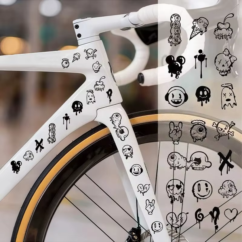 Autocollants de vélo graffiti dessin animé pour tube supérieur de cadre de vélo, autocollants de cyc