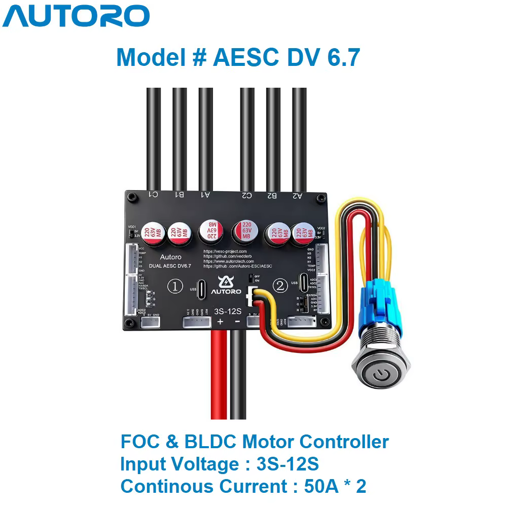 Contrôleur de vitesse double moteur Autoro Dual V6 ESC BLDC FOC 12S 100A sans étincelles VESC 6 pour