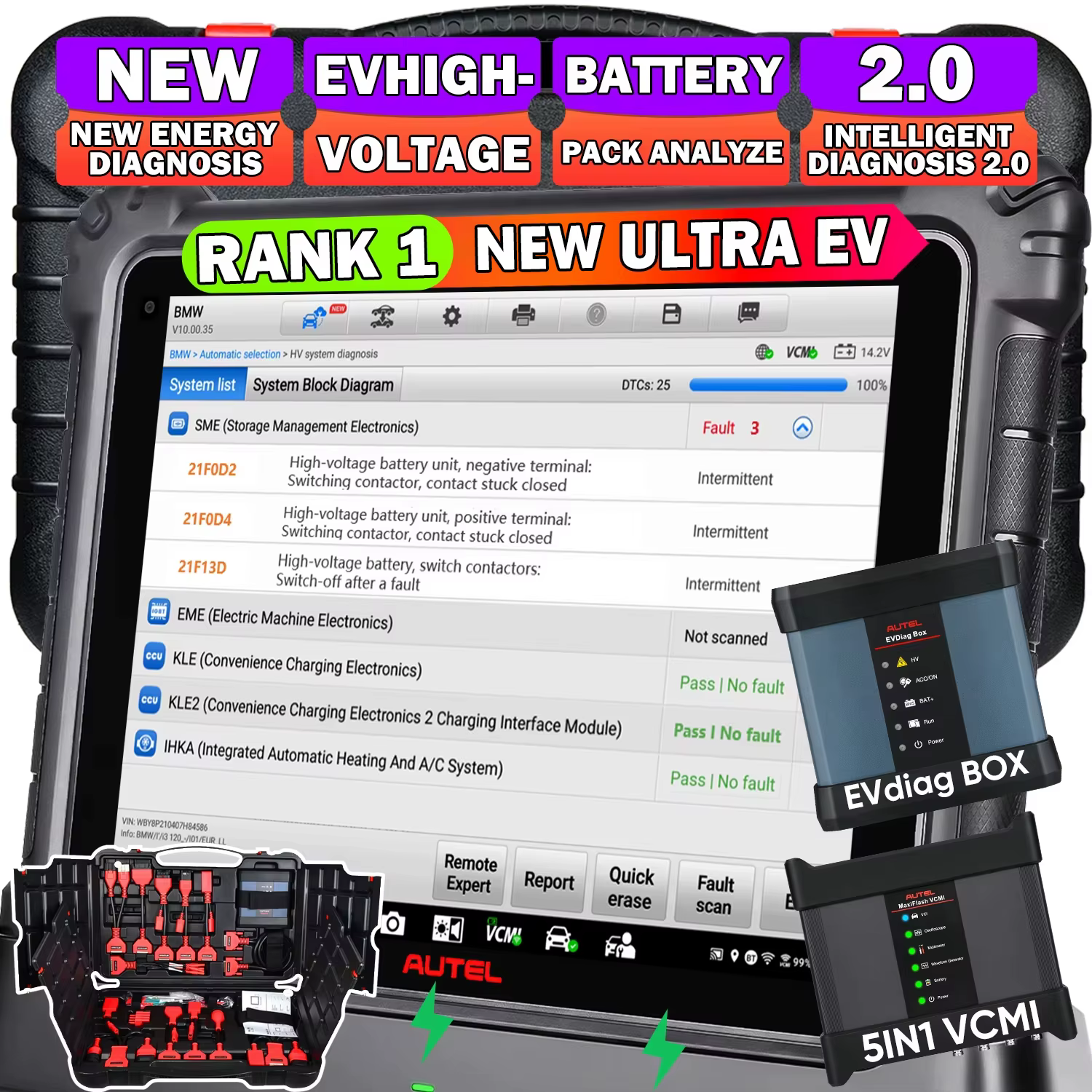 Autel-MaxiSys Ultra EV, outil de diagnostic intelligent avec kit EVDiag, système haute tension VCMI 