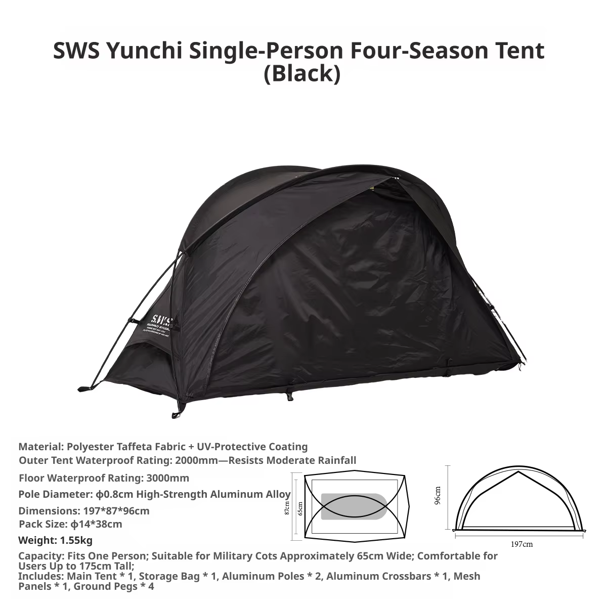 Tente de camping WELLHIKE Outdoor SWS CloudRide pour 4 saisons, légère, pour randonnée solo et matel