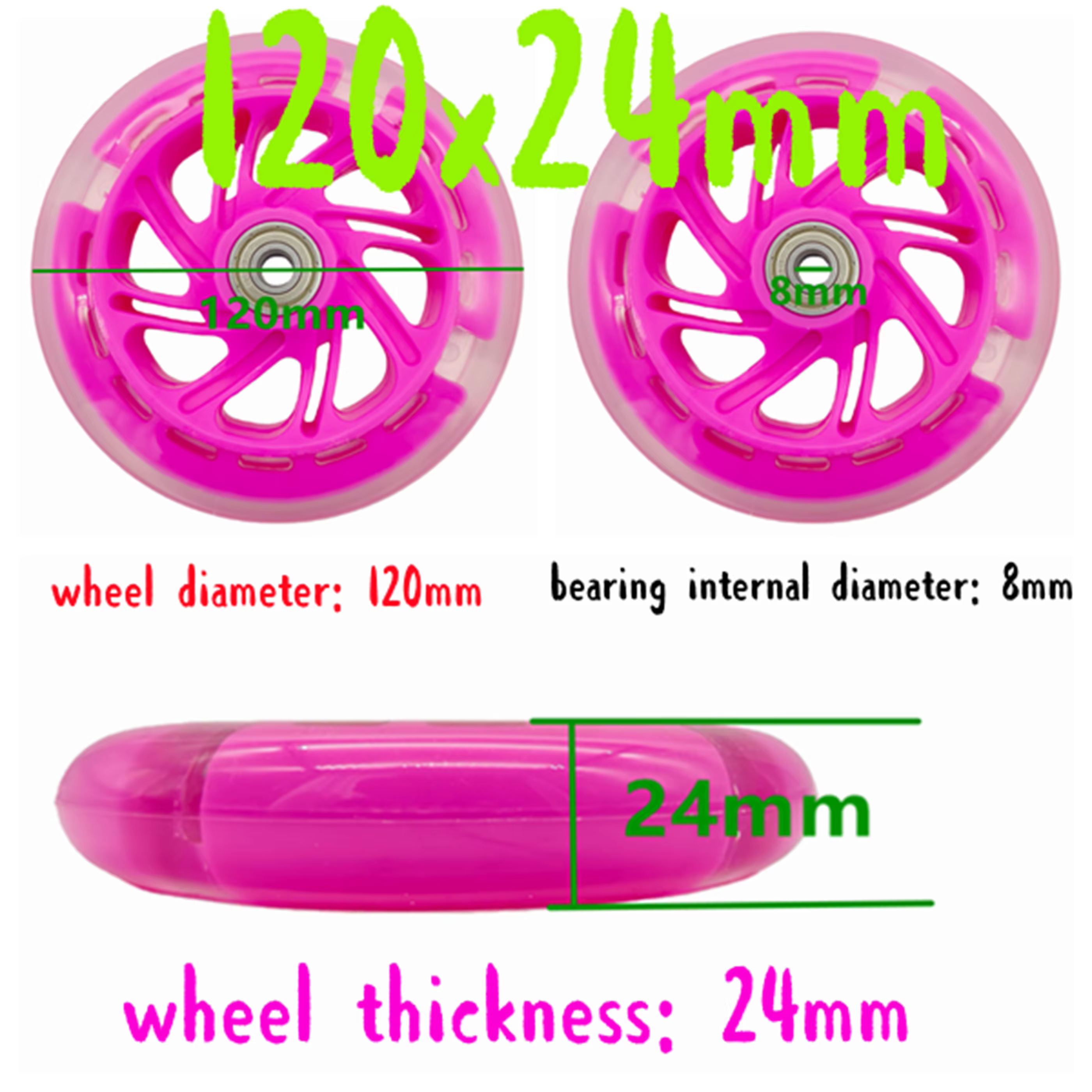 Roue d'éclairage de roue de Scooter clignotante 120x24mm 2 roues/lot