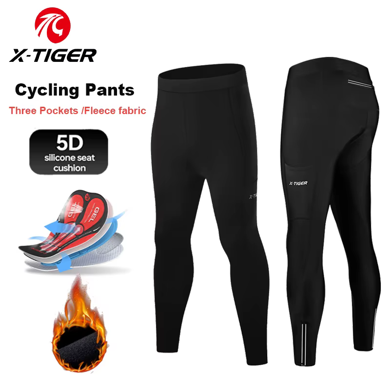X-TIGER pantalons de vélo pour hommes hiver collants de vélo de montagne chauds avec poches arrière 