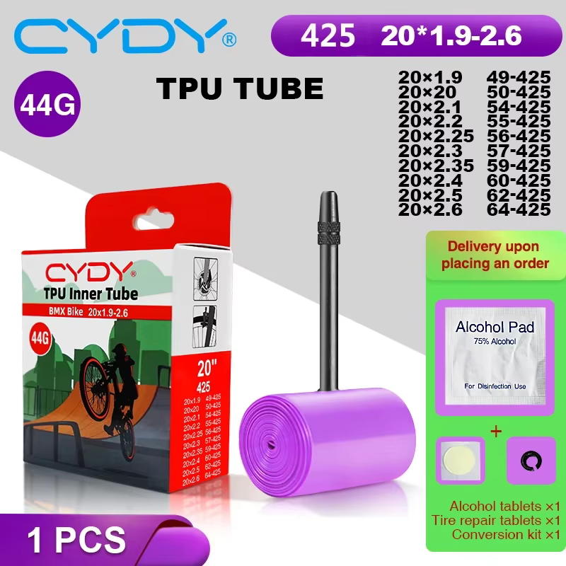 44g CYDY TPU chambre à air de vélo 20 "425 20x1.9 2.0 2.1 2.2 2.25 2.3 2.35 2.4 2.5 2.6 longueur de