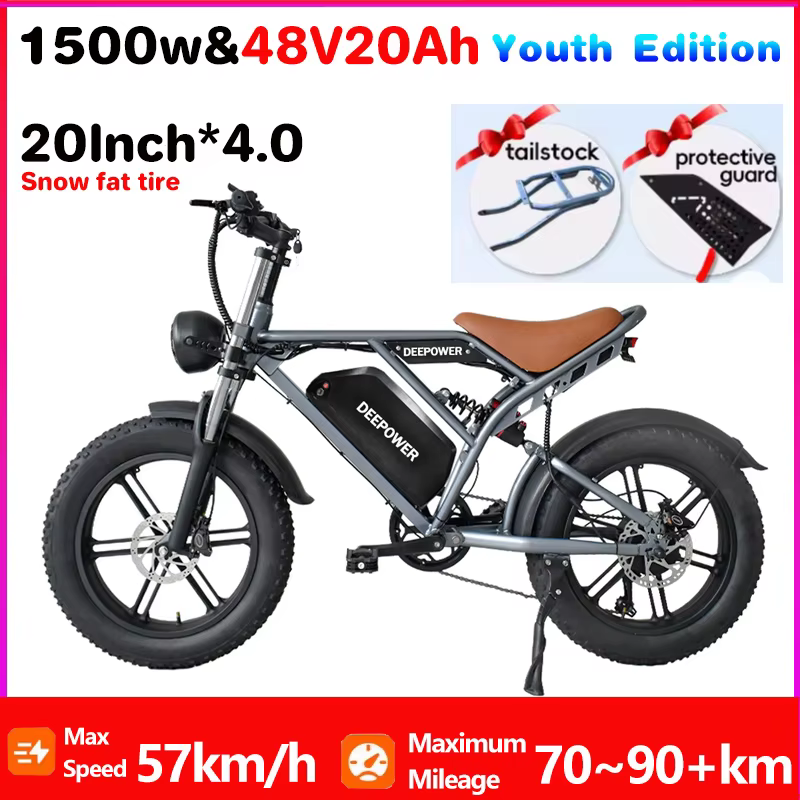 Vélo électrique 48V60Ah 1500W avec pneus larges de 20 pouces pour adultes, vélo de montagne tout-ter