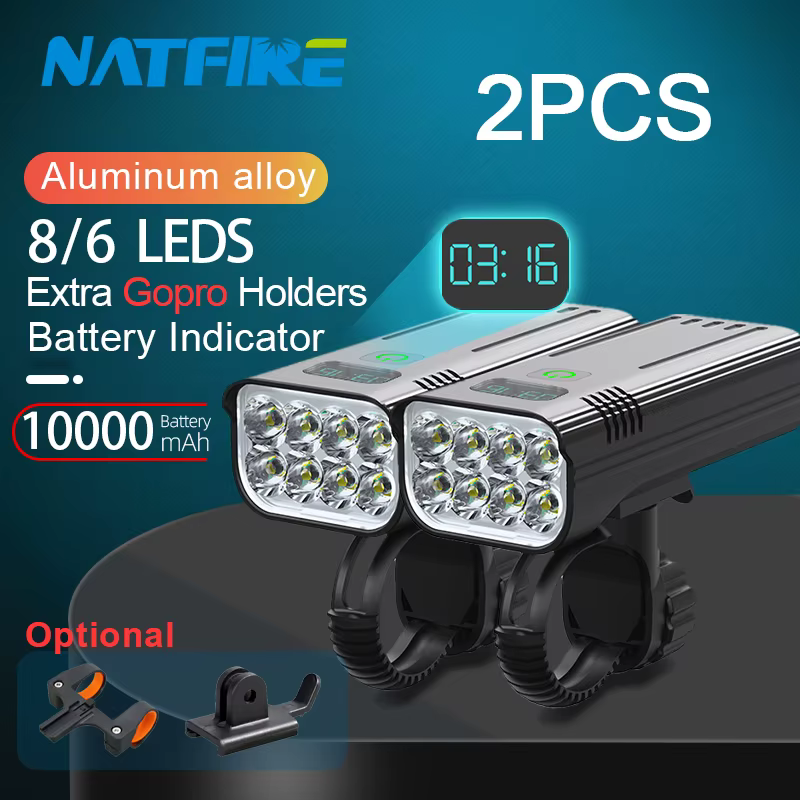 Mise à niveau du phare de vélo puissant 8-6 LED, 10000mAh, Rechargeable par USB, comme batterie exte