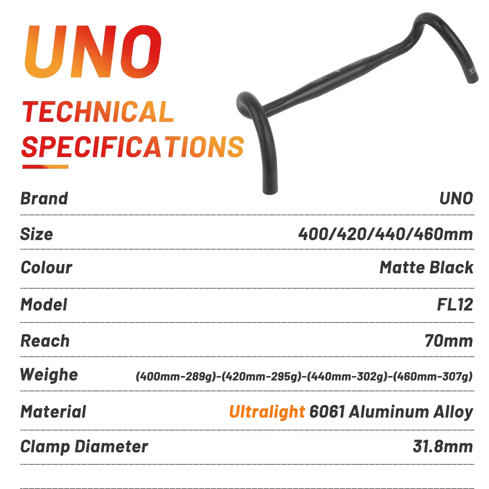 UNO FL12 guidon de vélo de gravier 31.8x4 0/420/440/460mm barre de chute extérieure poignée de vélo 