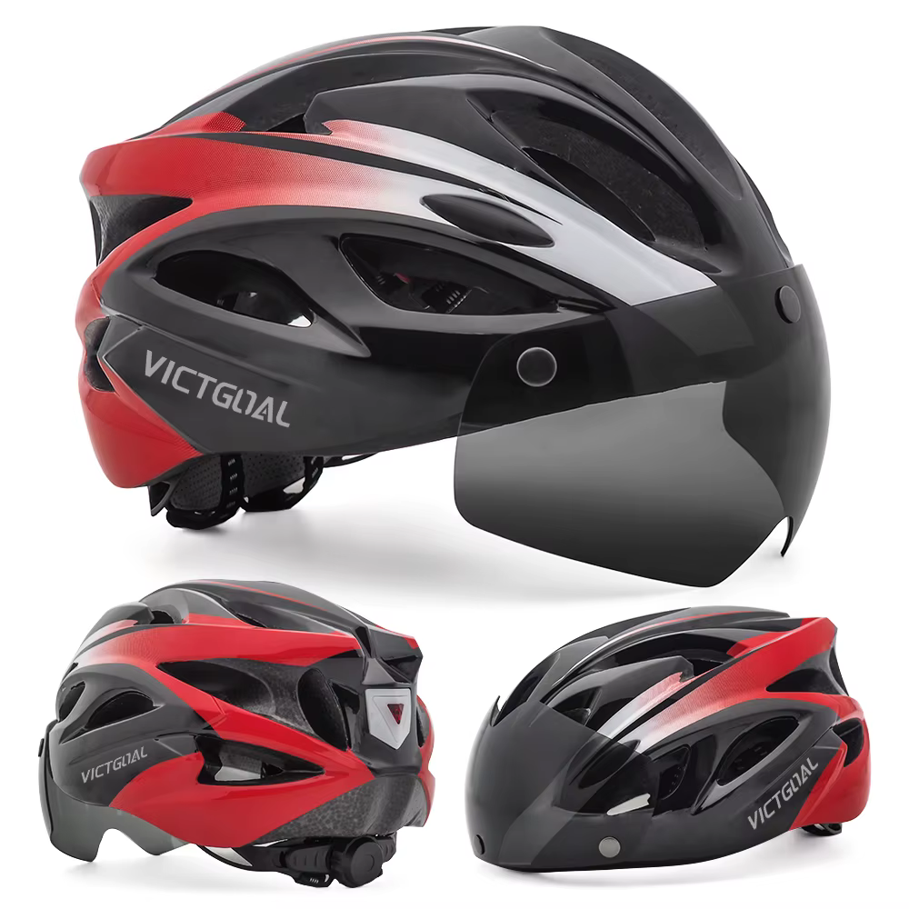 VICTGOAL Herren Fahrrad Helm Rückleuchte Magnetische Brille UV400 Linse Sonnenblende Fahrrad Helm MT
