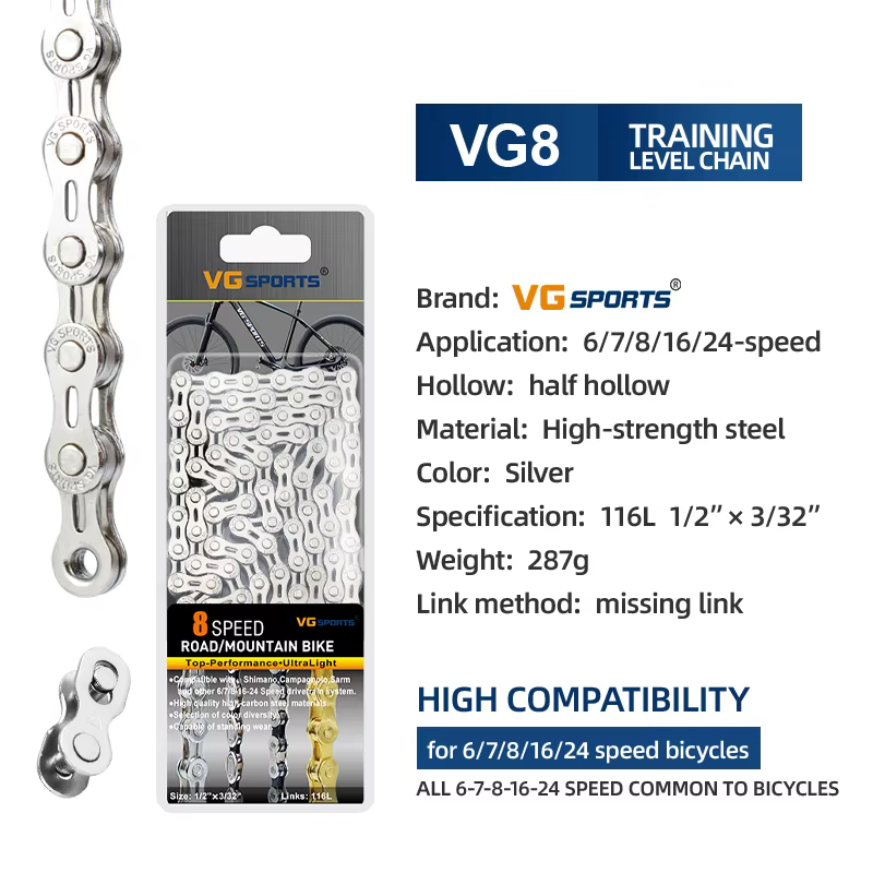 VG Sports 8 9 10 11 12 vitesses chaîne de vélo ultralégère EL chaîne semi-creuse 8s 9s 10s 11s 12s 1