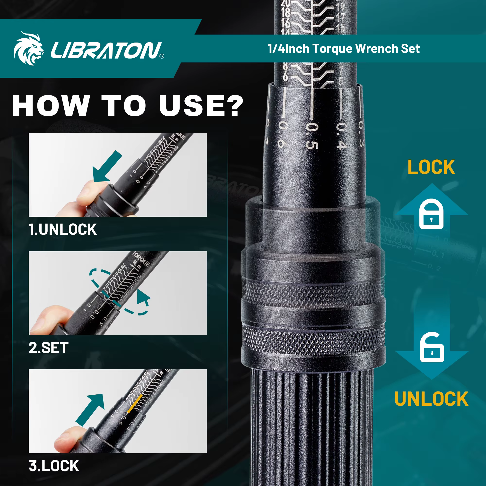 LIBRATON clé dynamométrique de vélo 1/4 '', clé dynamométrique de haute précision 5-25Nm / 1-6Nm, pr