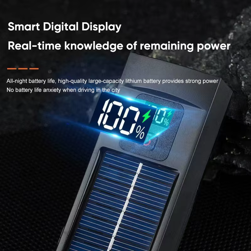 Feu avant de vélo LED à charge solaire, phare à affichage numérique pour vtt et vélo de route, lampe