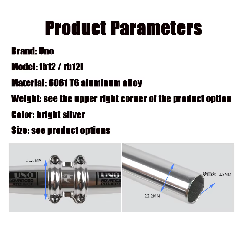 UNO-Guidon plat et courbé pour vélo, couleur argent, pour VTT, dimensions 31.8mm, 640mm, 680mm, 720m