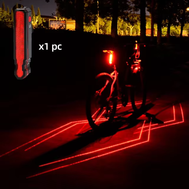 Feu Laser pliant pour vélo, feu avant et arrière d'avertissement de sécurité, Rechargeable par USB,