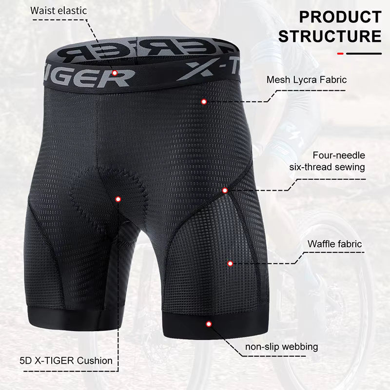 X-TIGER Shorts de Cyclisme Hommes avec Coussin 5D Gel Rembourré, sous Vetement Cycliste VTT Séchage 