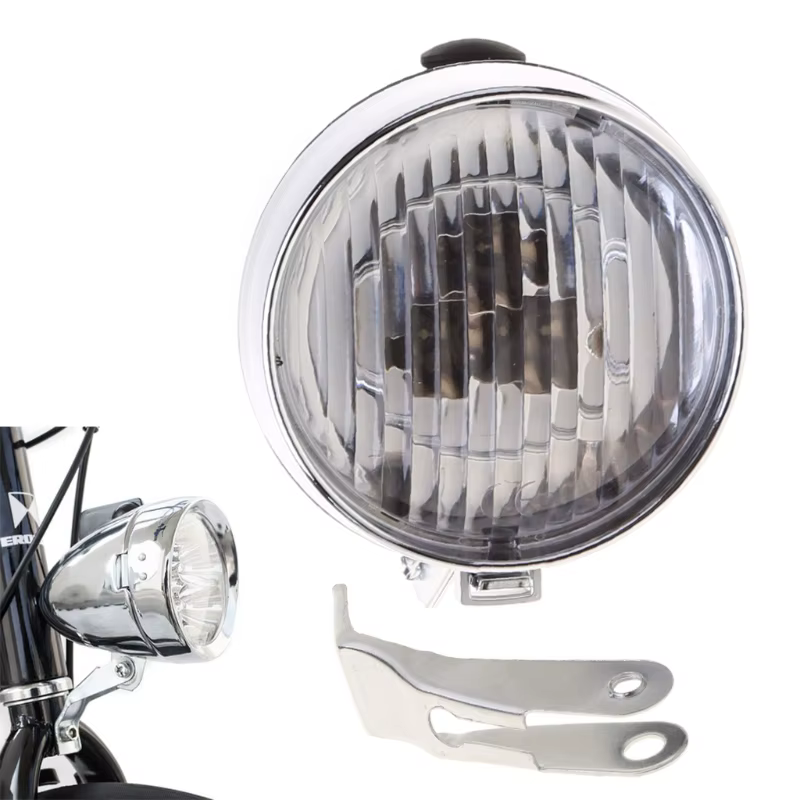 Feu avant de bicyclette classique rétro, 24BD, Super lumineux, LED, métal chromé, pour cycles