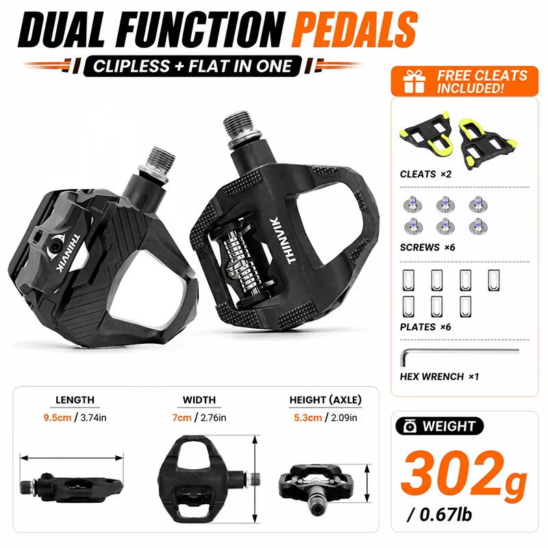 Pédales de vélo sans clip double face THINVIK SPD-SL, pédales plates avec crampons, 3 roulements éta