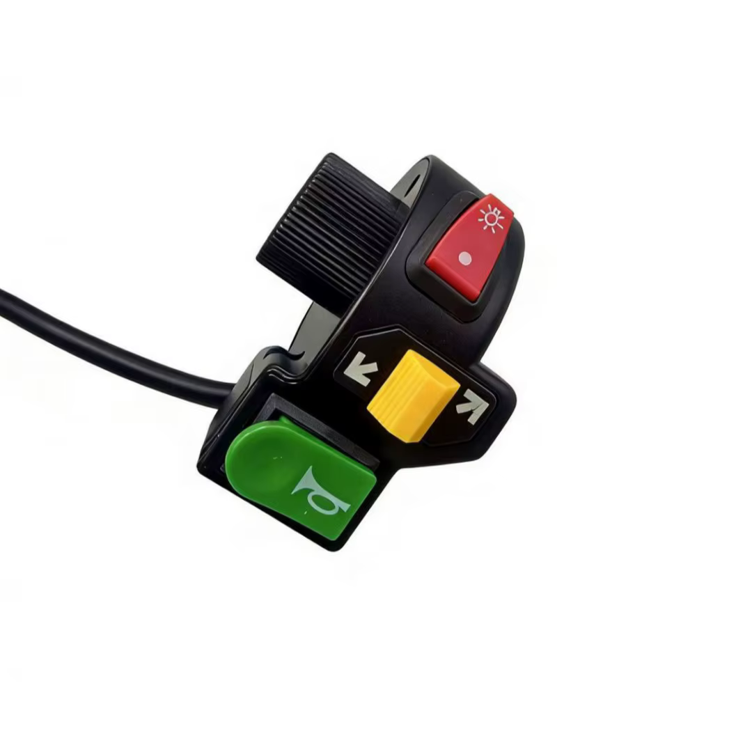 Interrupteur de guidon 3-en-1 pour moto/vélo électrique – Lumière, klaxon, clignotant, marche/arrêt,