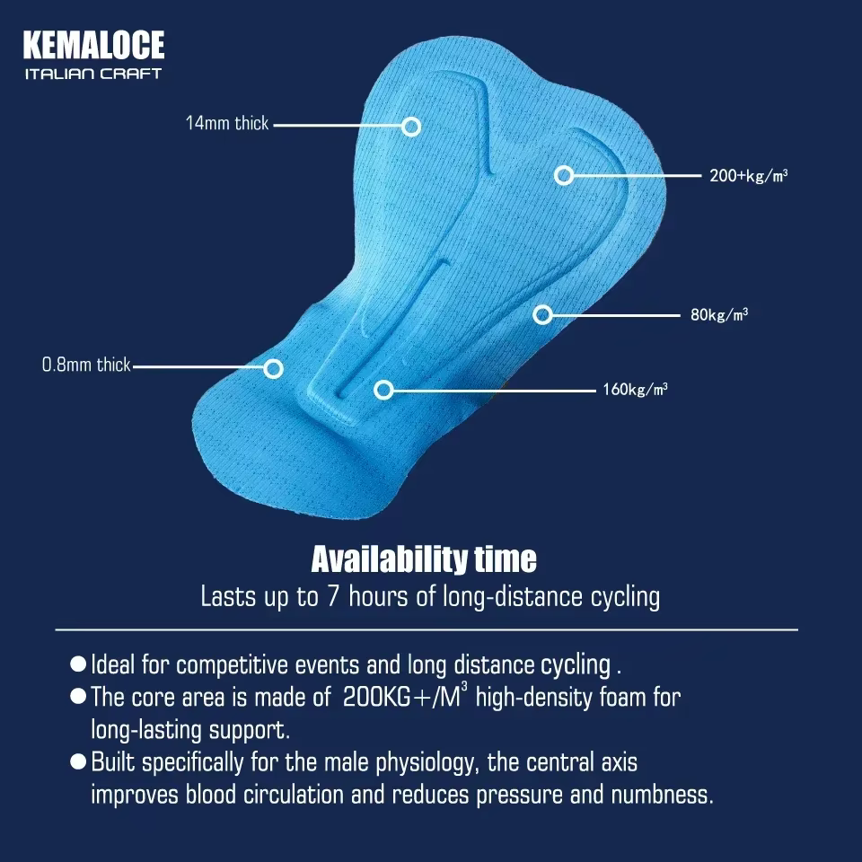 KEMALOCE hommes cyclisme cuissard solide bleu et noir 5D Gel Pad VTT Shorts haut de gamme en plein a