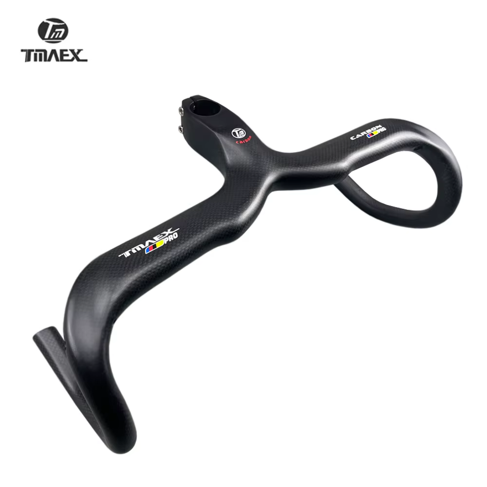 TMAEX-Guidon de vélo en carbone, ultraléger, guidon et potence intégrés, pièces de vélo de route, 3K