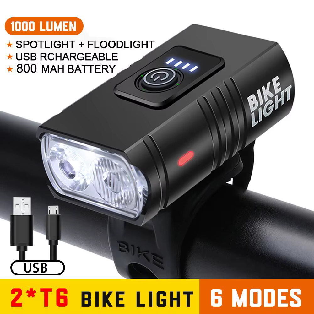 Lampe de poche LED aste USB pour vélo, éclairage avant de vélo, lampe de sauna de vélo, lampe VTT, 6