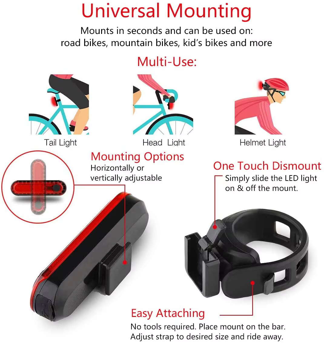 Feu arrière de vélo ultra lumineux rechargeable par USB, facile à installer pour la sécurité du cycl